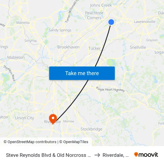 Steve Reynolds Blvd & Old Norcross Rd to Riverdale, GA map