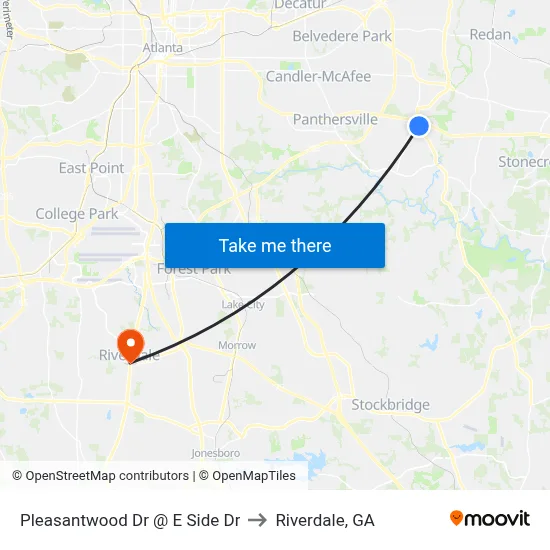 Pleasantwood Dr @ E Side Dr to Riverdale, GA map