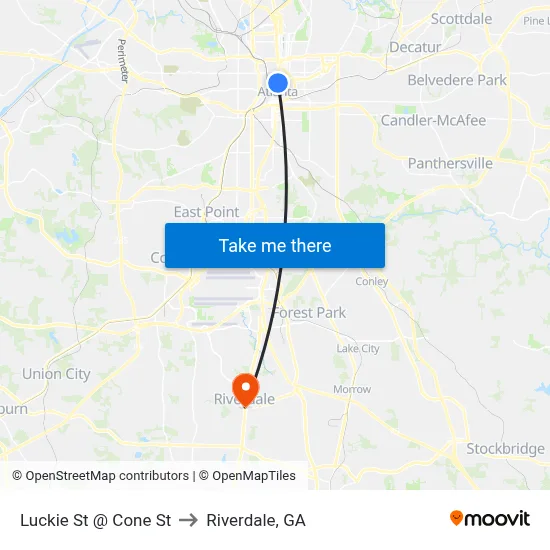 Luckie St @ Cone St to Riverdale, GA map