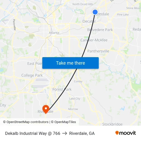 Dekalb Industrial Way @ 766 to Riverdale, GA map