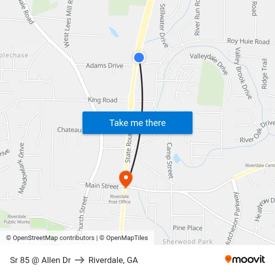 Sr 85 @ Allen Dr to Riverdale, GA map
