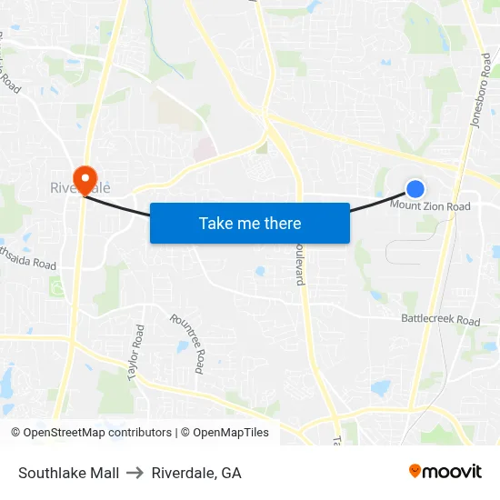 Southlake Mall to Riverdale, GA map