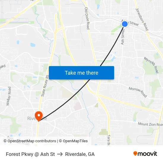 Forest Pkwy @ Ash St to Riverdale, GA map