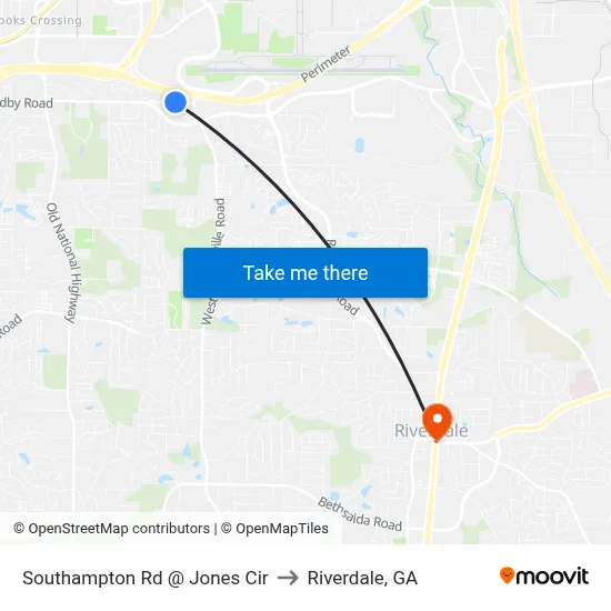 Southampton Rd @ Jones Cir to Riverdale, GA map