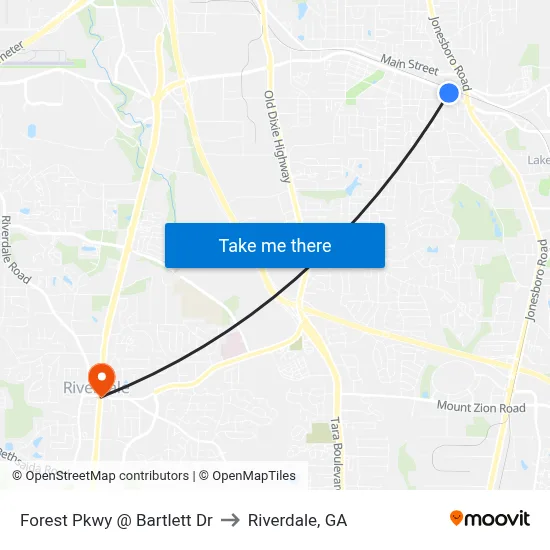 Forest Pkwy @ Bartlett Dr to Riverdale, GA map