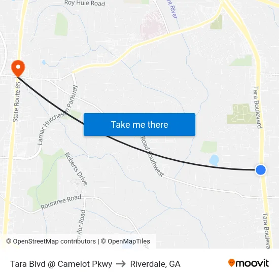 Tara Blvd @ Camelot Pkwy to Riverdale, GA map