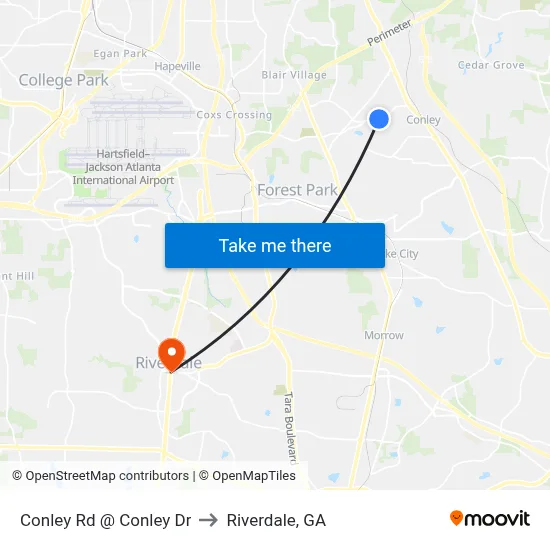 Conley Rd @ Conley Dr to Riverdale, GA map