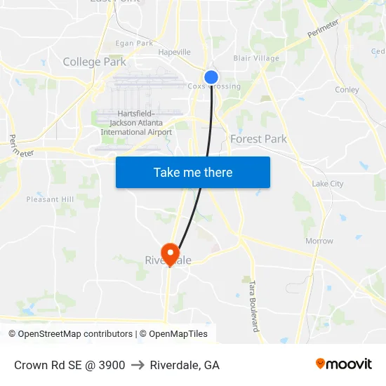 Crown Rd SE @ 3900 to Riverdale, GA map