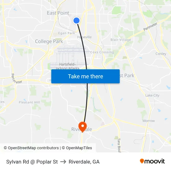 Sylvan Rd @ Poplar St to Riverdale, GA map