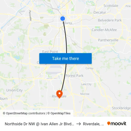 Northside Dr NW @ Ivan Allen Jr Blvd NW to Riverdale, GA map