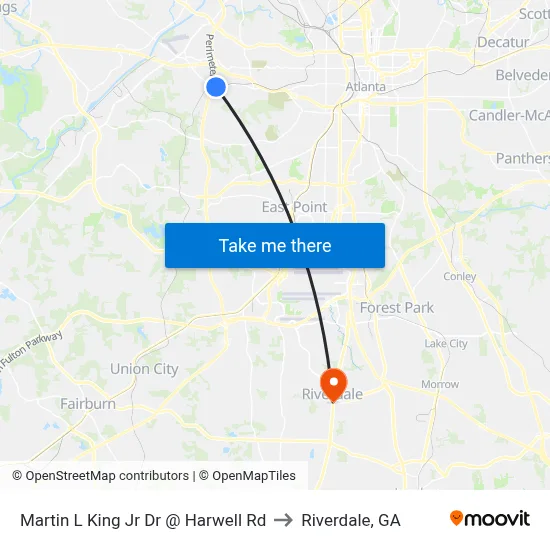 Martin L King Jr Dr @ Harwell Rd to Riverdale, GA map