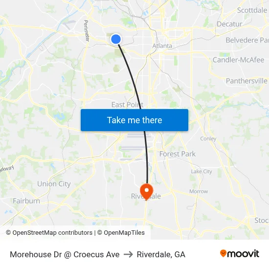 Morehouse Dr @ Croecus Ave to Riverdale, GA map