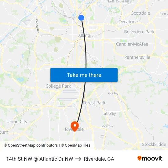 14th St NW @ Atlantic Dr NW to Riverdale, GA map