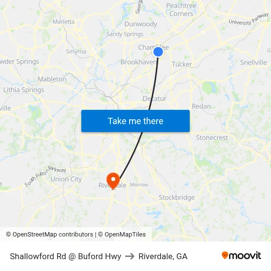 Shallowford Rd @ Buford Hwy to Riverdale, GA map