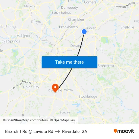 Briarcliff Rd @ Lavista Rd to Riverdale, GA map