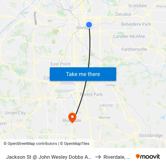 Jackson St @ John Wesley Dobbs Ave to Riverdale, GA map