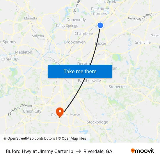 Buford Hwy at Jimmy Carter Ib to Riverdale, GA map