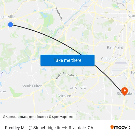 Prestley Mill @ Stonebridge Ib to Riverdale, GA map