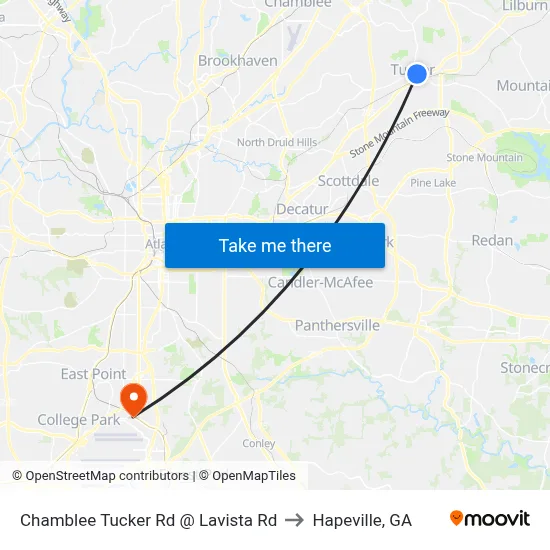 Chamblee Tucker Rd @ Lavista Rd to Hapeville, GA map