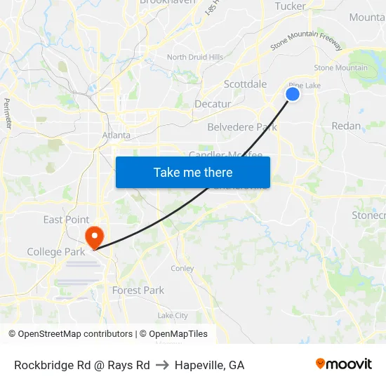 Rockbridge Rd @ Rays Rd to Hapeville, GA map