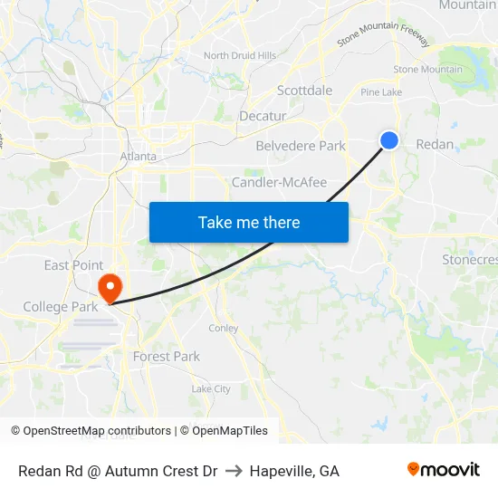 Redan Rd @ Autumn Crest Dr to Hapeville, GA map