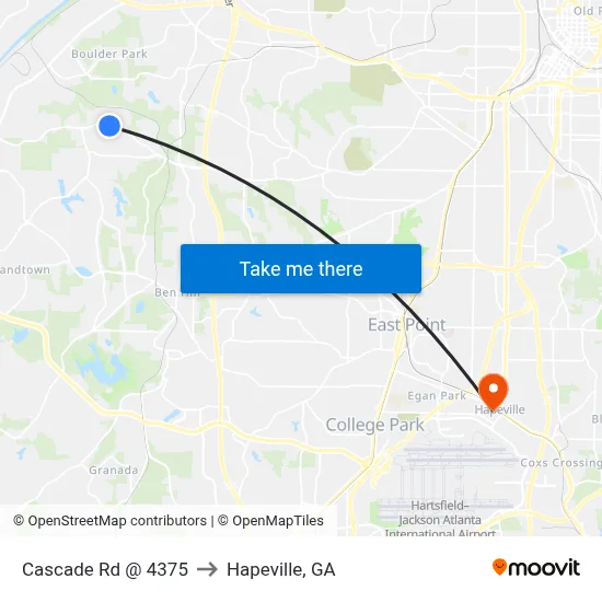 Cascade Rd @ 4375 to Hapeville, GA map