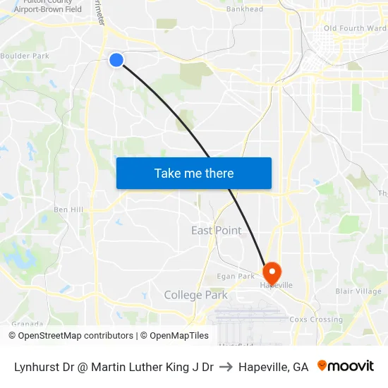 Lynhurst Dr @ Martin Luther King J Dr to Hapeville, GA map