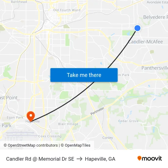 Candler Rd @ Memorial Dr SE to Hapeville, GA map