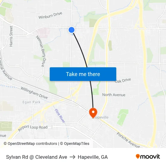 Sylvan Rd @ Cleveland Ave to Hapeville, GA map