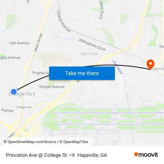 Princeton Ave @ College St to Hapeville, GA map