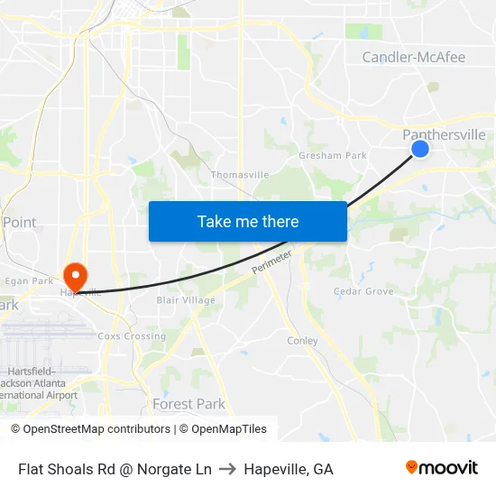 Flat Shoals Rd @ Norgate Ln to Hapeville, GA map