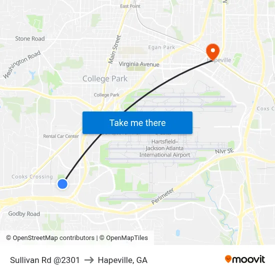 Sullivan Rd @2301 to Hapeville, GA map