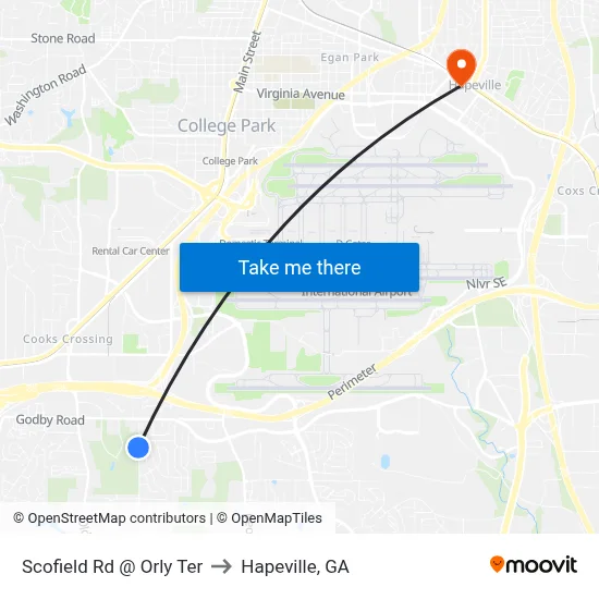 Scofield Rd @ Orly Ter to Hapeville, GA map