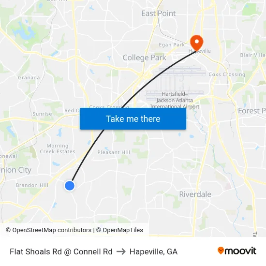 Flat Shoals Rd @ Connell Rd to Hapeville, GA map