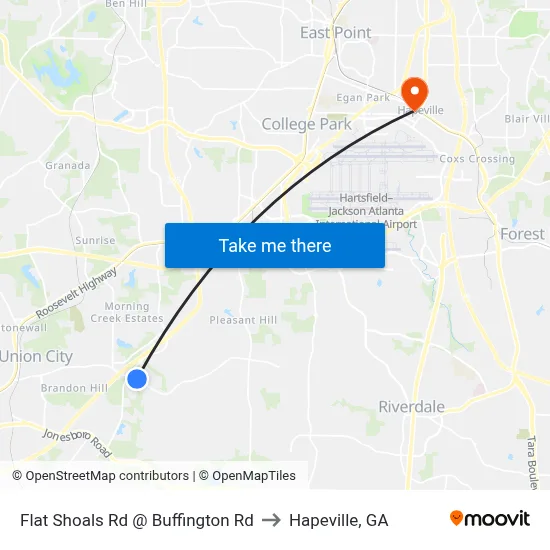 Flat Shoals Rd @ Buffington Rd to Hapeville, GA map