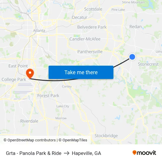 Grta - Panola Park & Ride to Hapeville, GA map