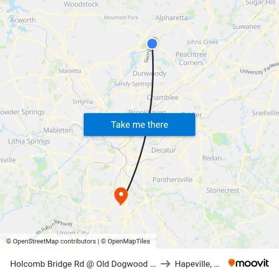 Holcomb Bridge Rd @ Old Dogwood Rd to Hapeville, GA map