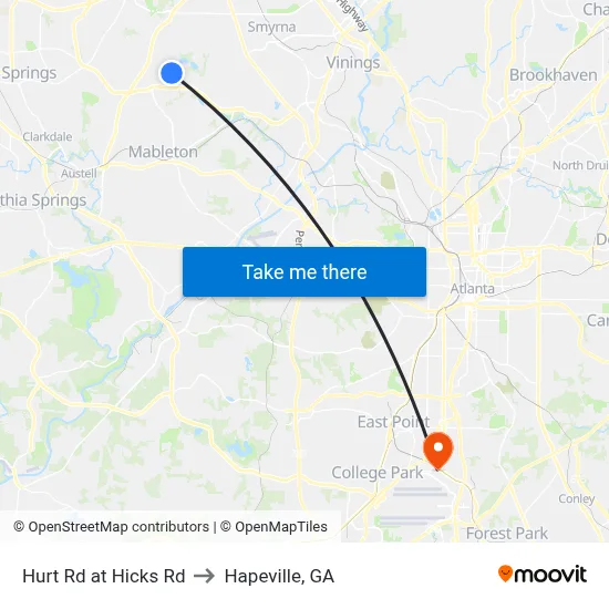 Hurt Rd at Hicks Rd to Hapeville, GA map