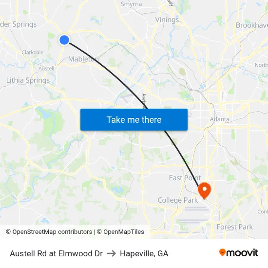 Austell Rd at Elmwood Dr to Hapeville, GA map