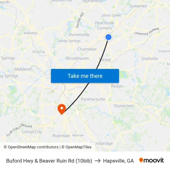 Buford Hwy & Beaver Ruin Rd (10bib) to Hapeville, GA map