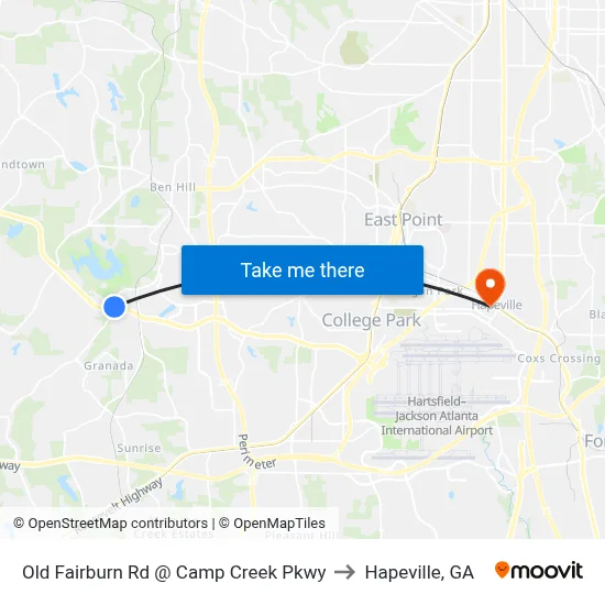 Old Fairburn Rd @ Camp Creek Pkwy to Hapeville, GA map