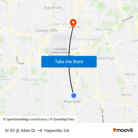 Sr 85 @ Allen Dr to Hapeville, GA map