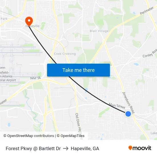 Forest Pkwy @ Bartlett Dr to Hapeville, GA map