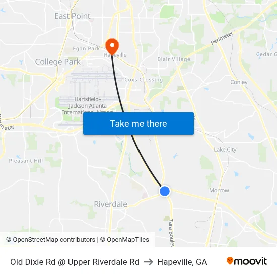 Old Dixie Rd @ Upper Riverdale Rd to Hapeville, GA map