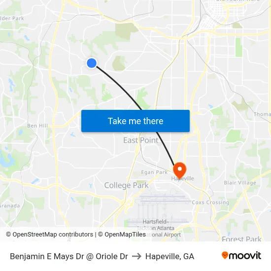 Benjamin E Mays Dr @ Oriole Dr to Hapeville, GA map