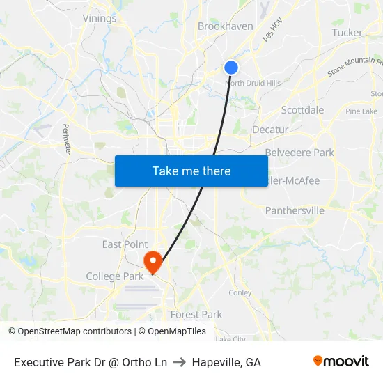 Executive Park Dr @ Ortho Ln to Hapeville, GA map