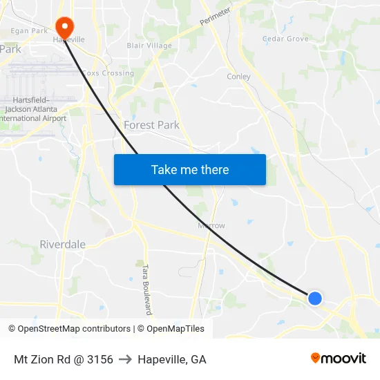 Mt Zion Rd @ 3156 to Hapeville, GA map