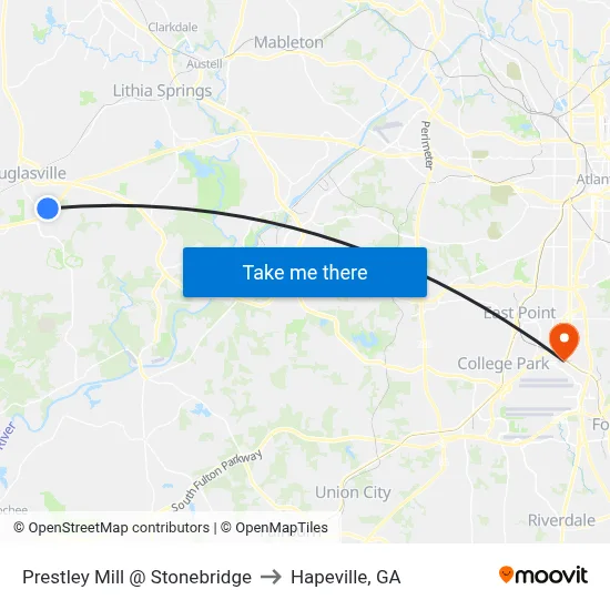 Prestley Mill @ Stonebridge to Hapeville, GA map