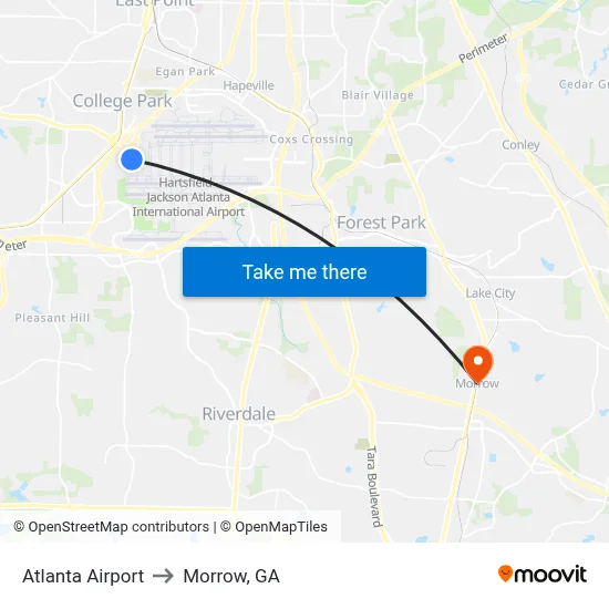Atlanta Airport to Morrow, GA map