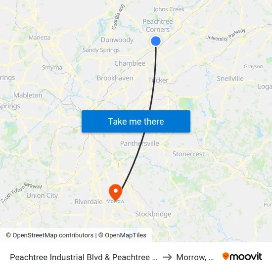 Peachtree Industrial Blvd & Peachtree Co to Morrow, GA map